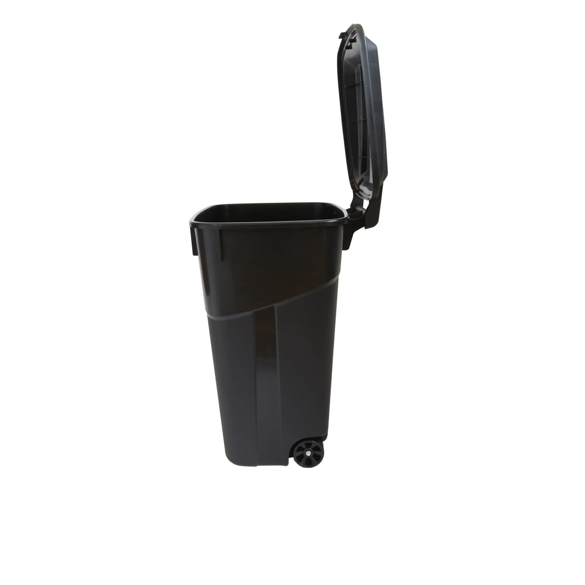 32 Gallon Black Wheeled Plastic Garbage Can with Attached Lid R391038