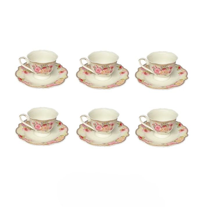 12 Piece Porcelain Tea Cup and Saucer Set B346