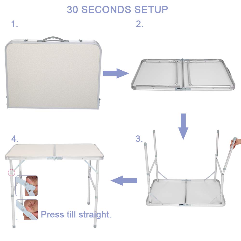White 3 Foot Plastic Folding Table with Carrying Handle K368745