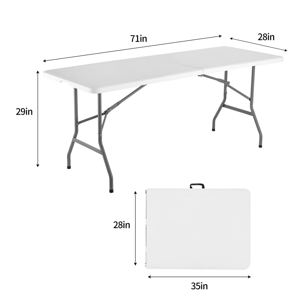 6 Foot Foldable White Plastic Table with Carrying Handle F565