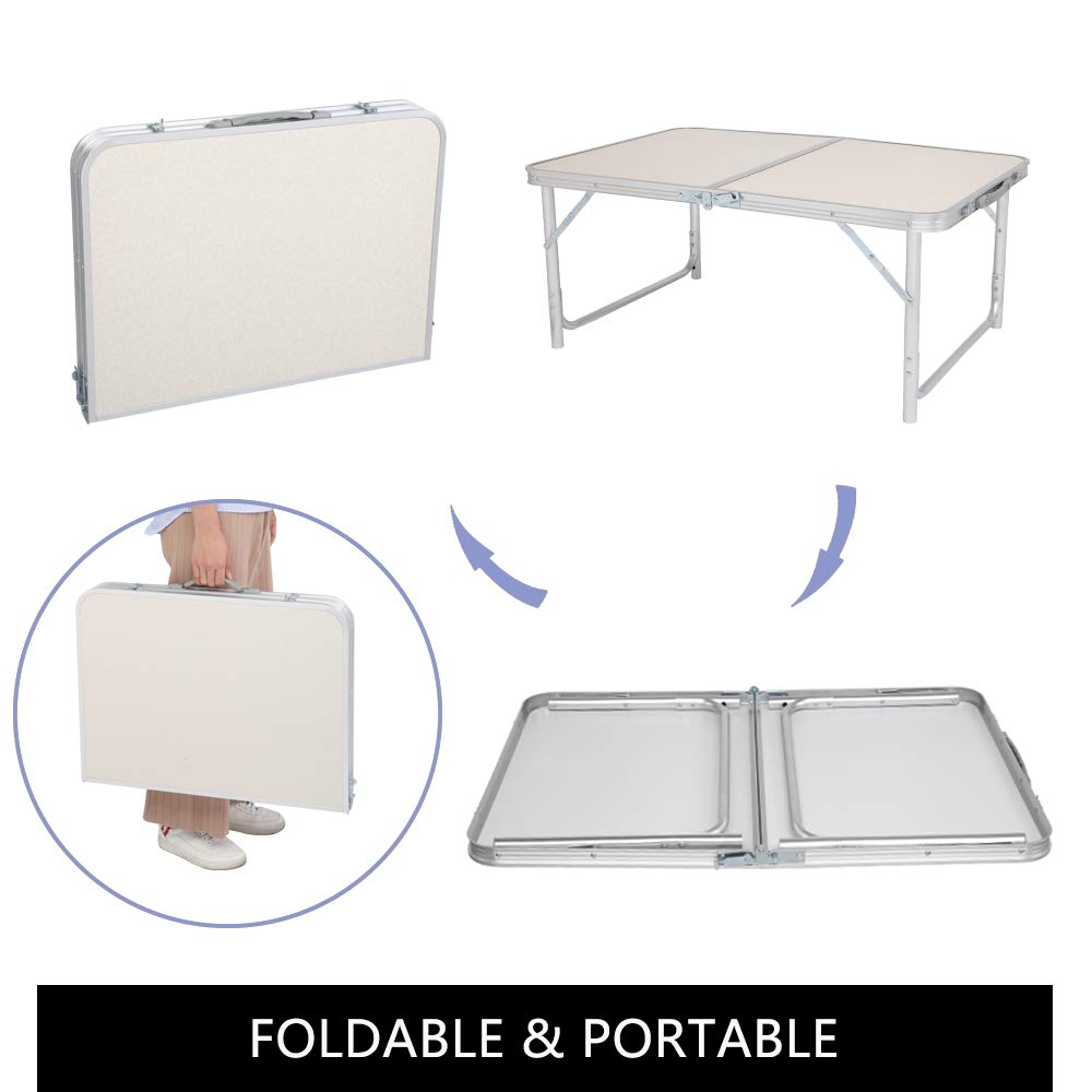 White 3 Foot Plastic Folding Table with Carrying Handle K368745