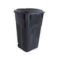 32 Gallon Black Wheeled Plastic Garbage Can with Attached Lid R391038