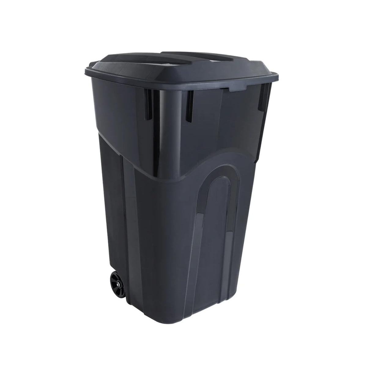 32 Gallon Black Wheeled Plastic Garbage Can with Attached Lid R391038