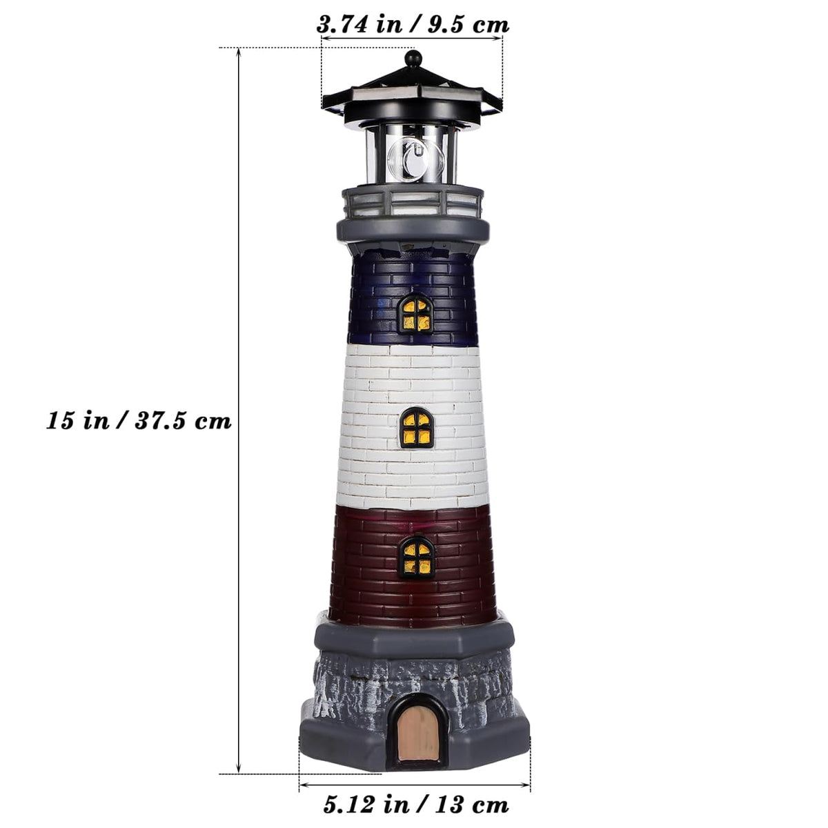 Solar Lighthouse Statue, Resin Waterproof, Black, 4.72 X 4.72 X 14.76 Inches E2511