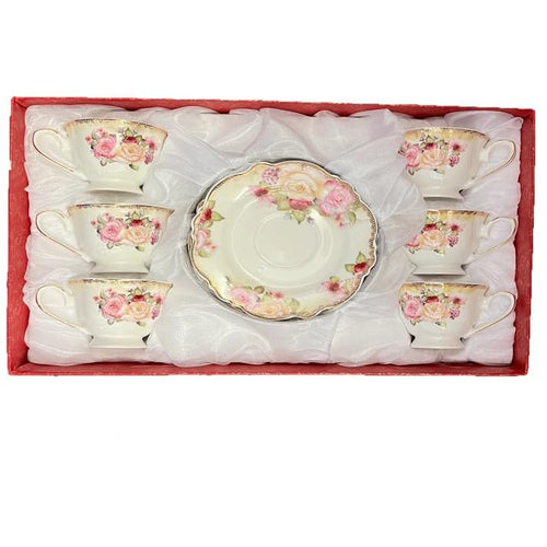12 Piece Porcelain Tea Cup and Saucer Set B346