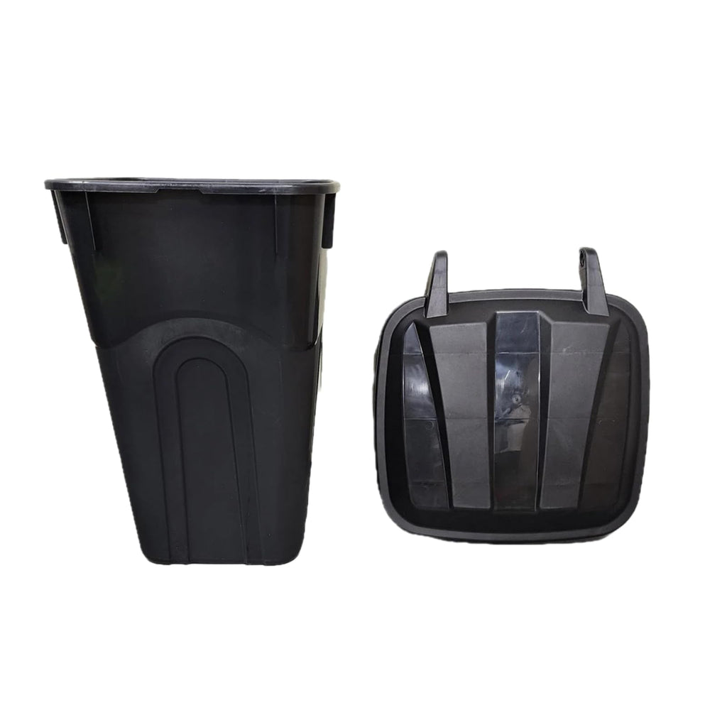 32 Gallon Black Wheeled Plastic Garbage Can with Attached Lid R391038