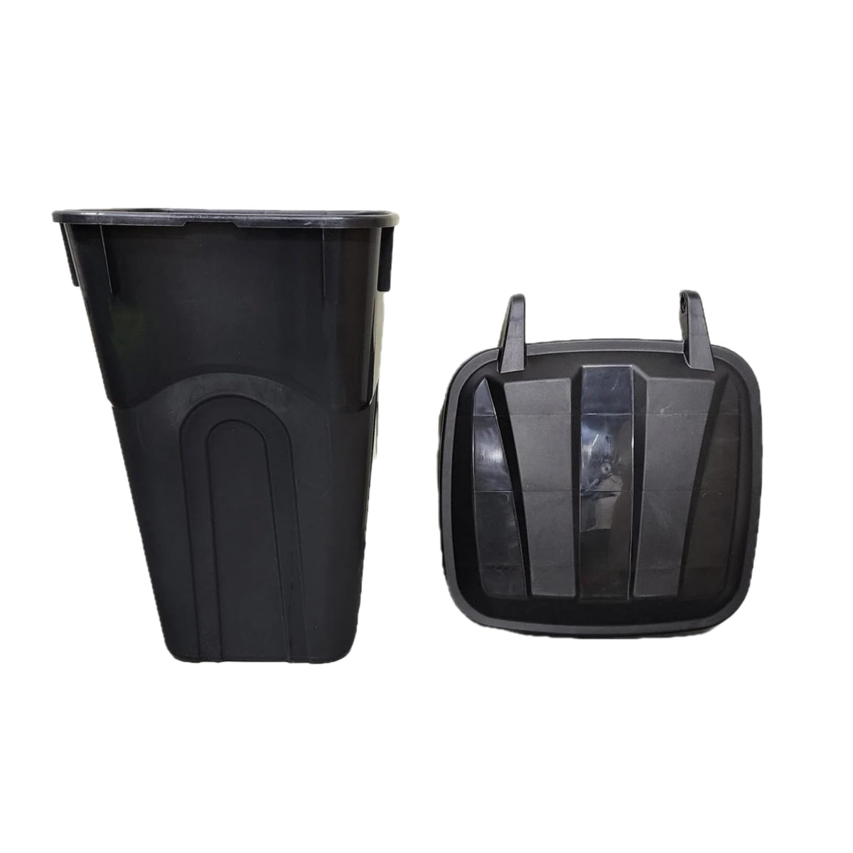 32 Gallon Black Wheeled Plastic Garbage Can with Attached Lid R391038