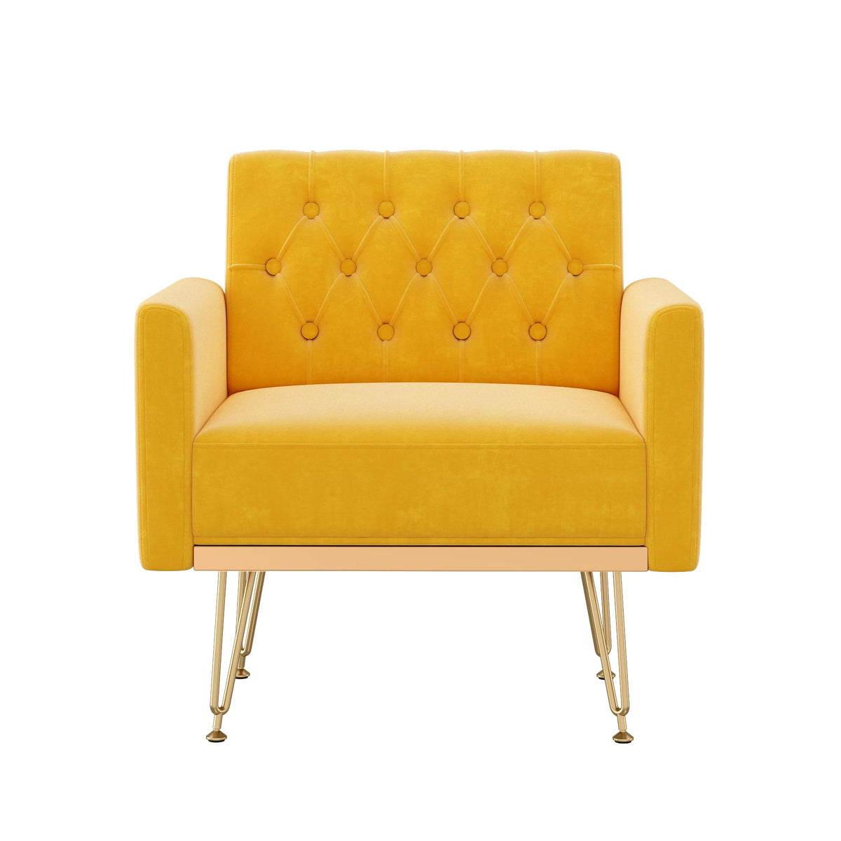 Orange-Yellow Velvet Single Sofa Chair with Gold Metal Legs I7199