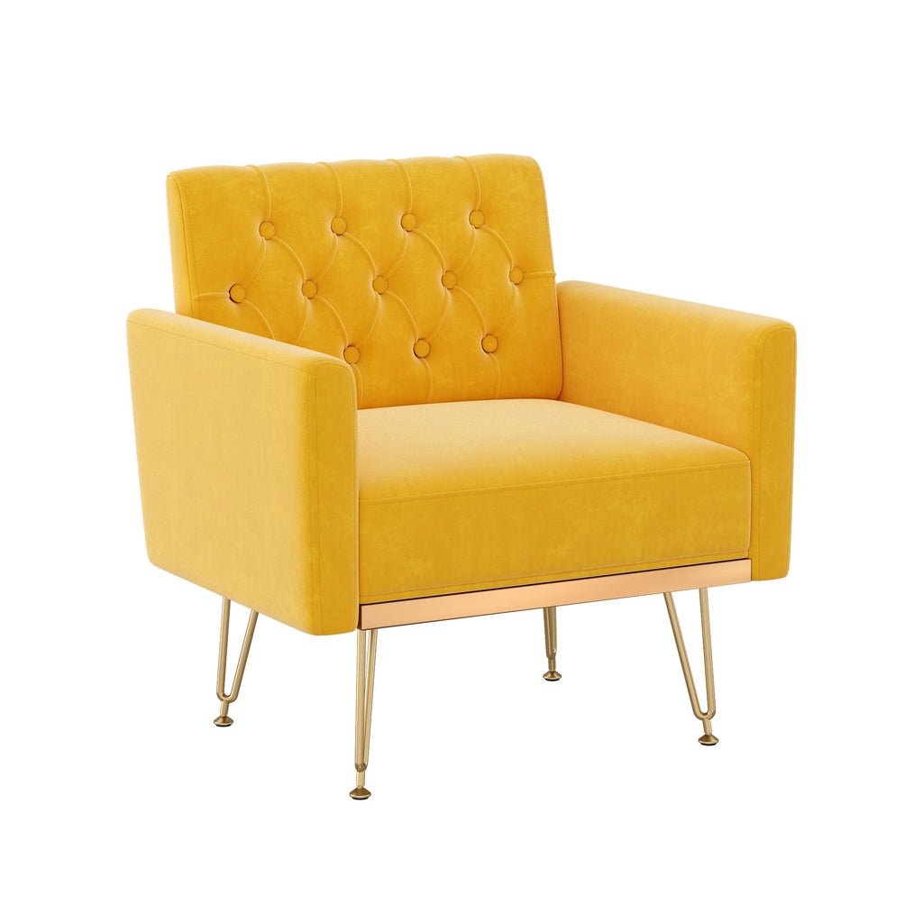 Orange-Yellow Velvet Single Sofa Chair with Gold Metal Legs I7199