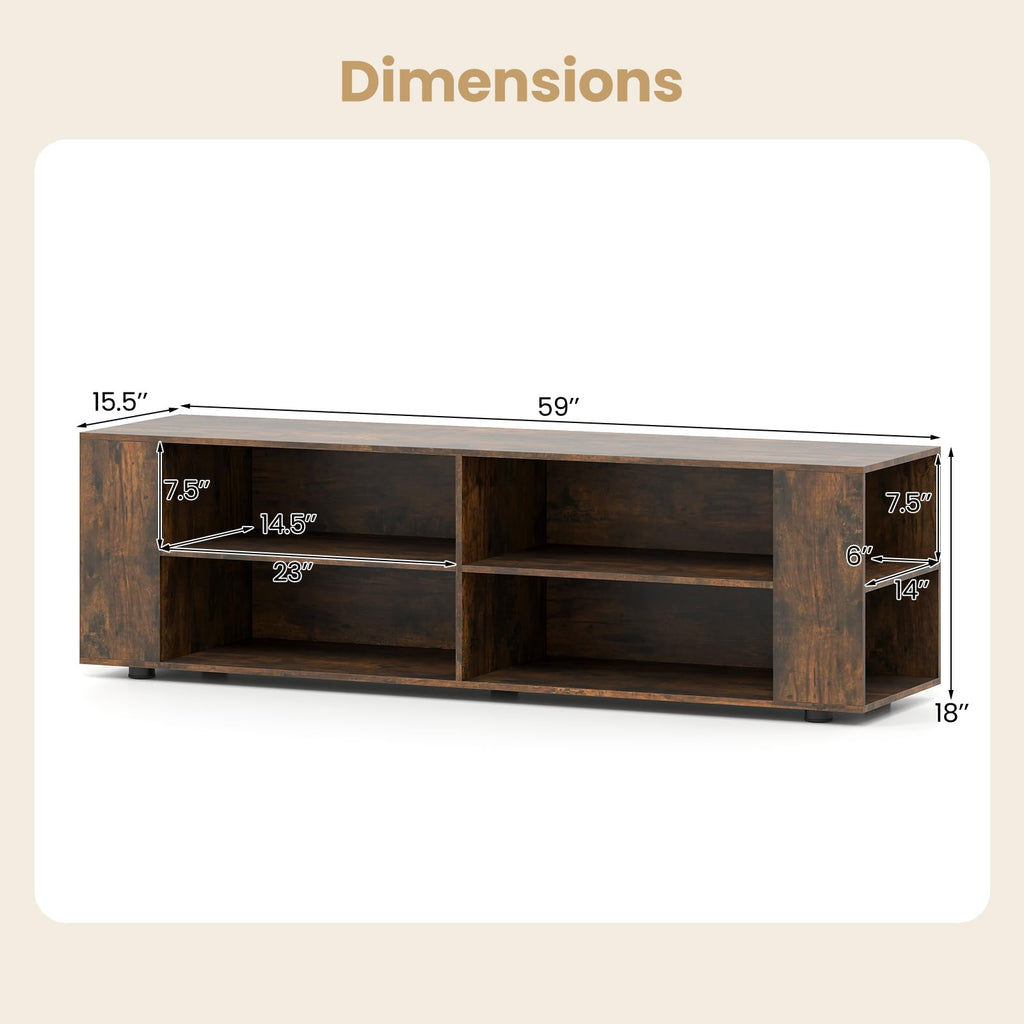Rustic Brown Wood TV Stand with 8 Open Shelves G58779