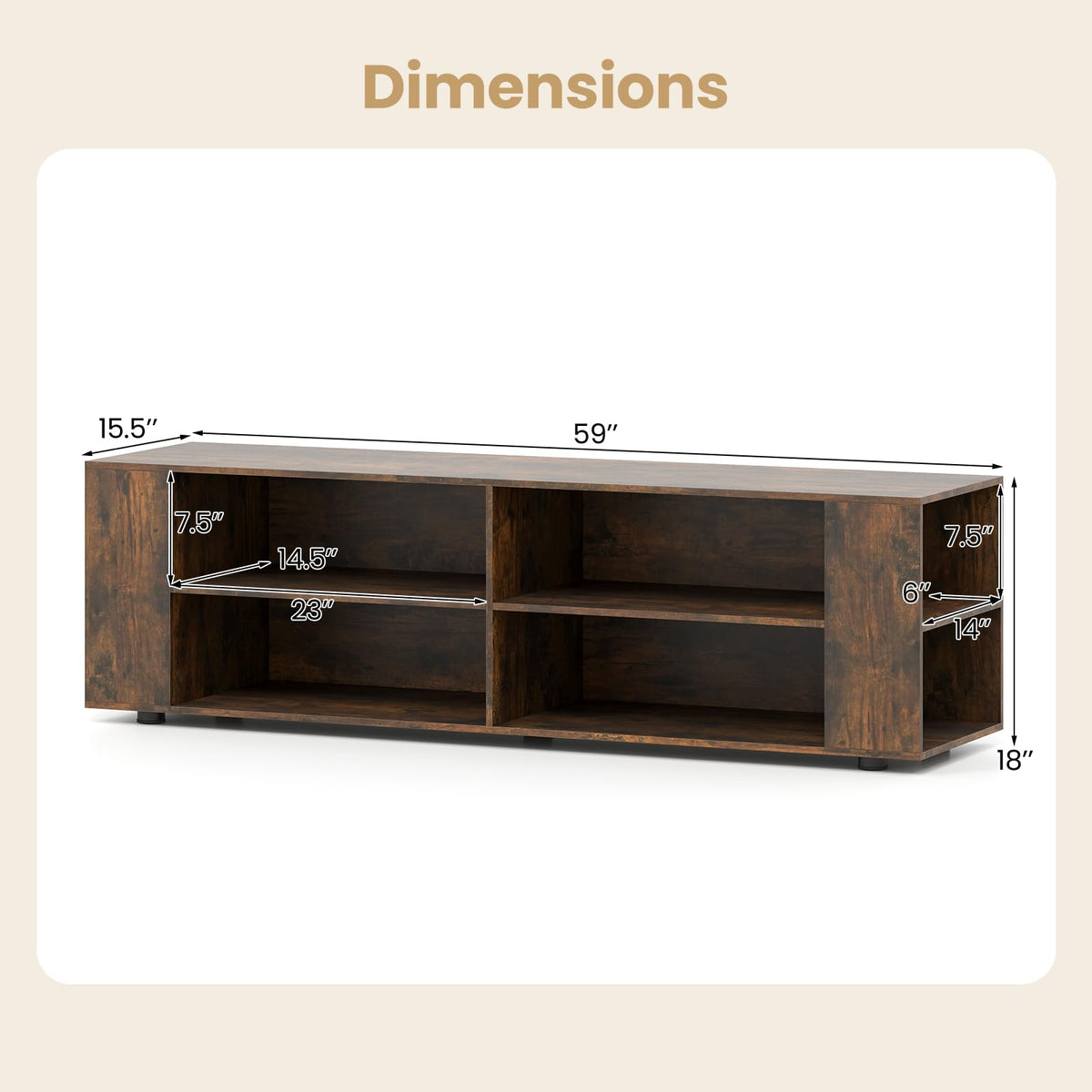 Rustic Brown Wood TV Stand with 8 Open Shelves G58779