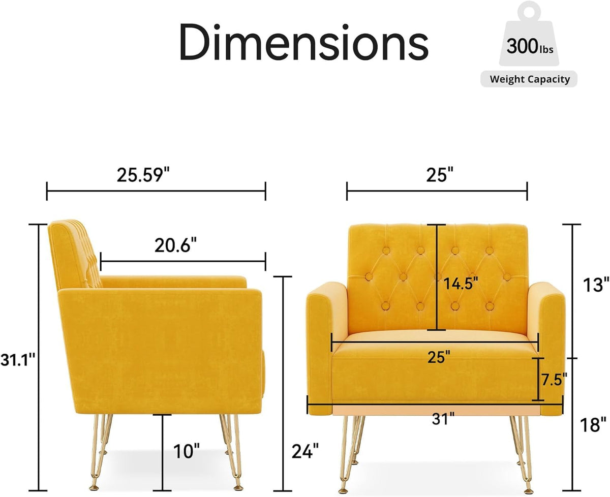 Orange-Yellow Velvet Single Sofa Chair with Gold Metal Legs I7199