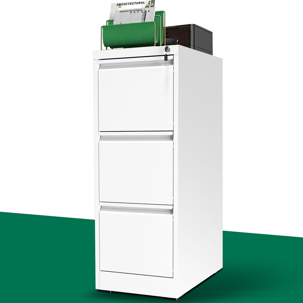 White 3 Drawer Metal File Cabinet with Lock L323