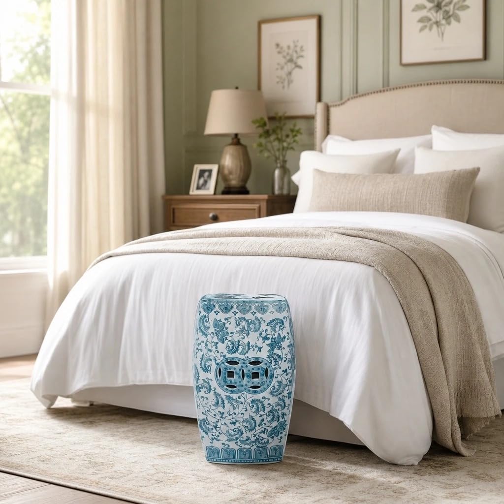 Teal Blue Ceramic Garden Stool Q46546