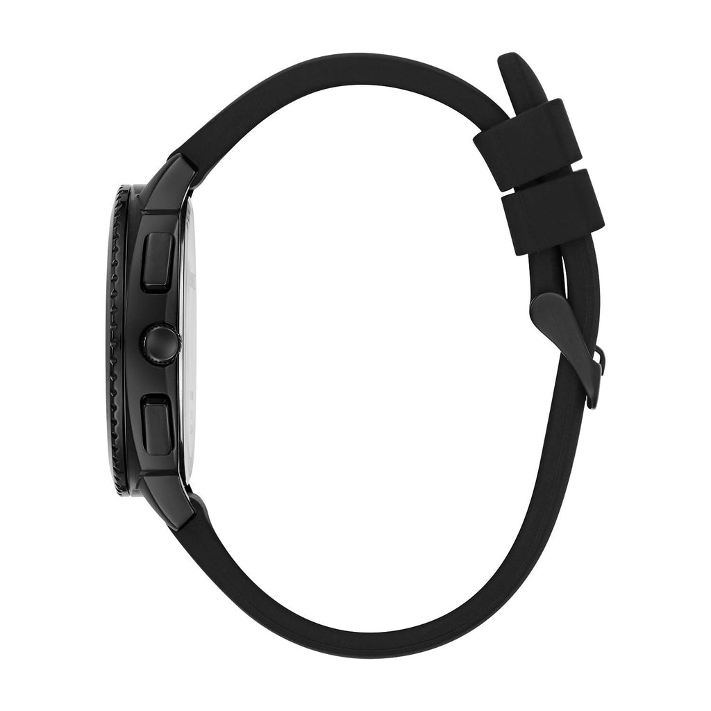 Sport Chronograph Mens Watch Stainless Steel Black Silicone Strap A6625