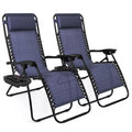 Set of 2 Navy Blue Adjustable Folding Lounge Chairs with Pillows O366