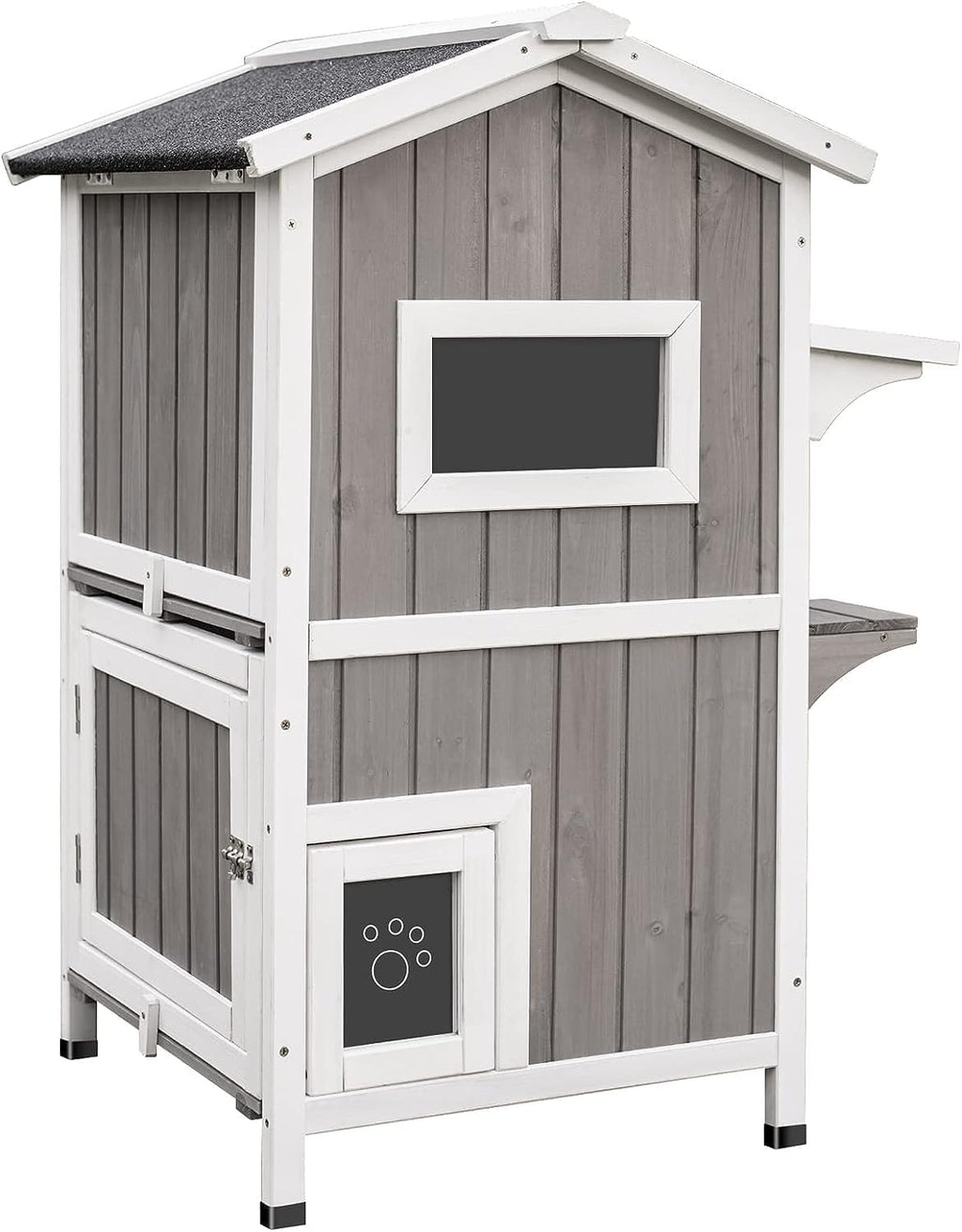 Weatherproof 2-Story Outdoor Cat House with Feeding Station T329