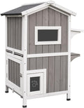 Weatherproof 2-Story Outdoor Cat House with Feeding Station T329
