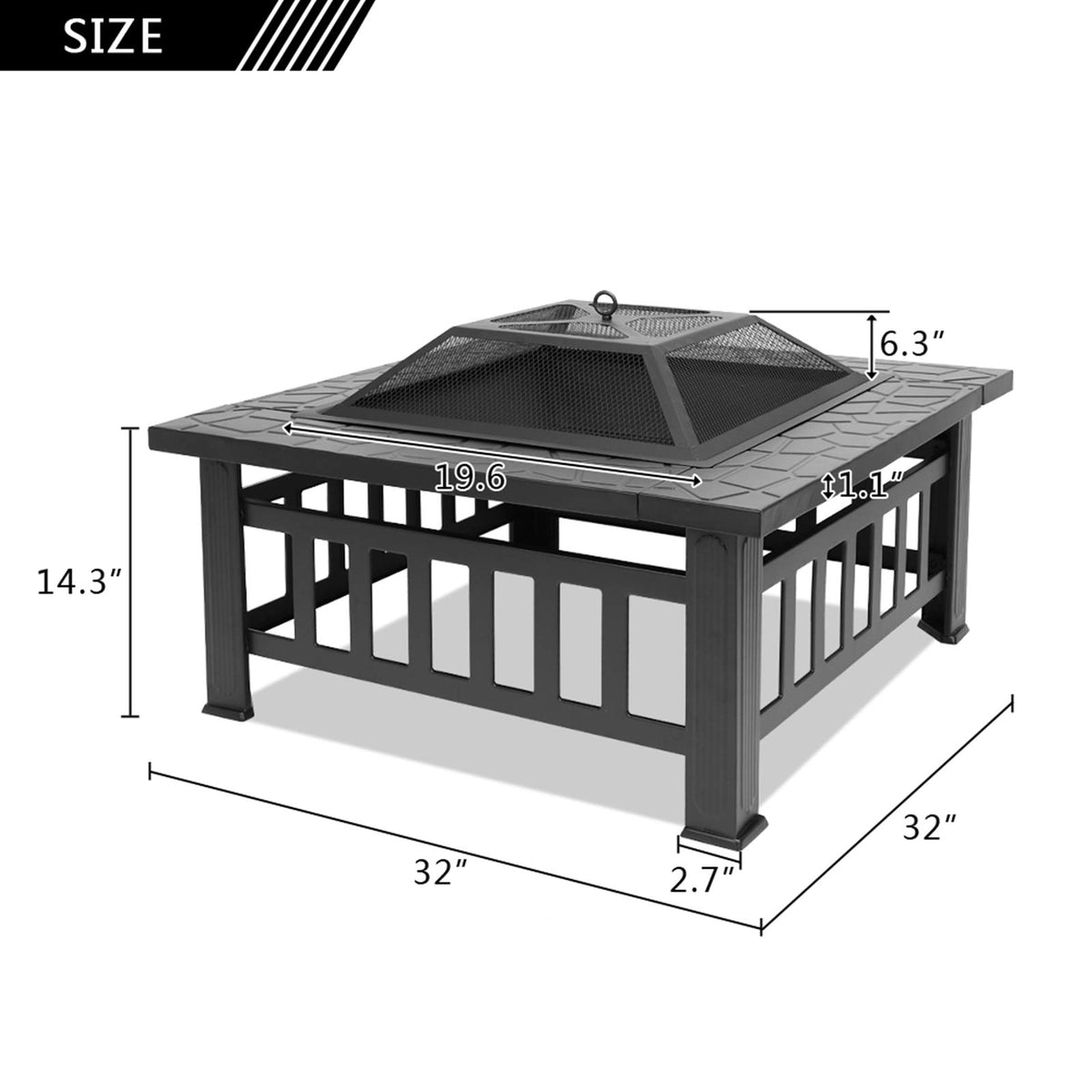 32" Wood Burning Metal Fire Pit with Poker B933