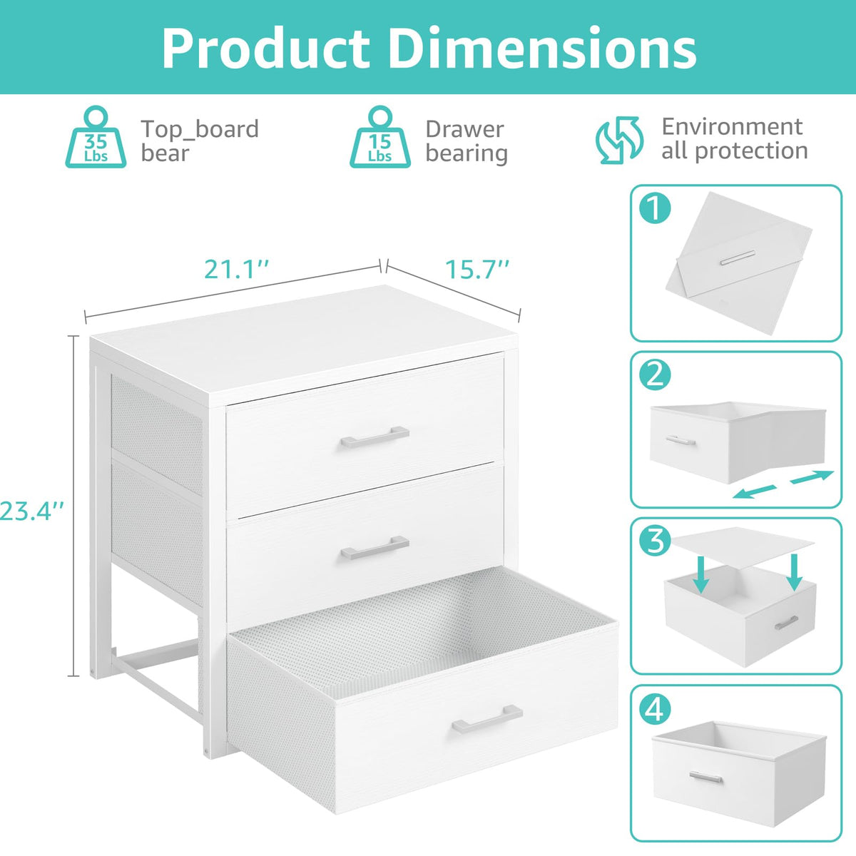 White 3 Drawer Dresser X93893