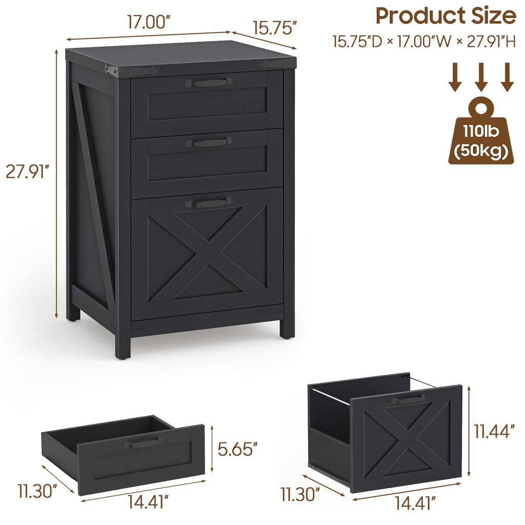 Black 3 Drawer File Cabinet W646