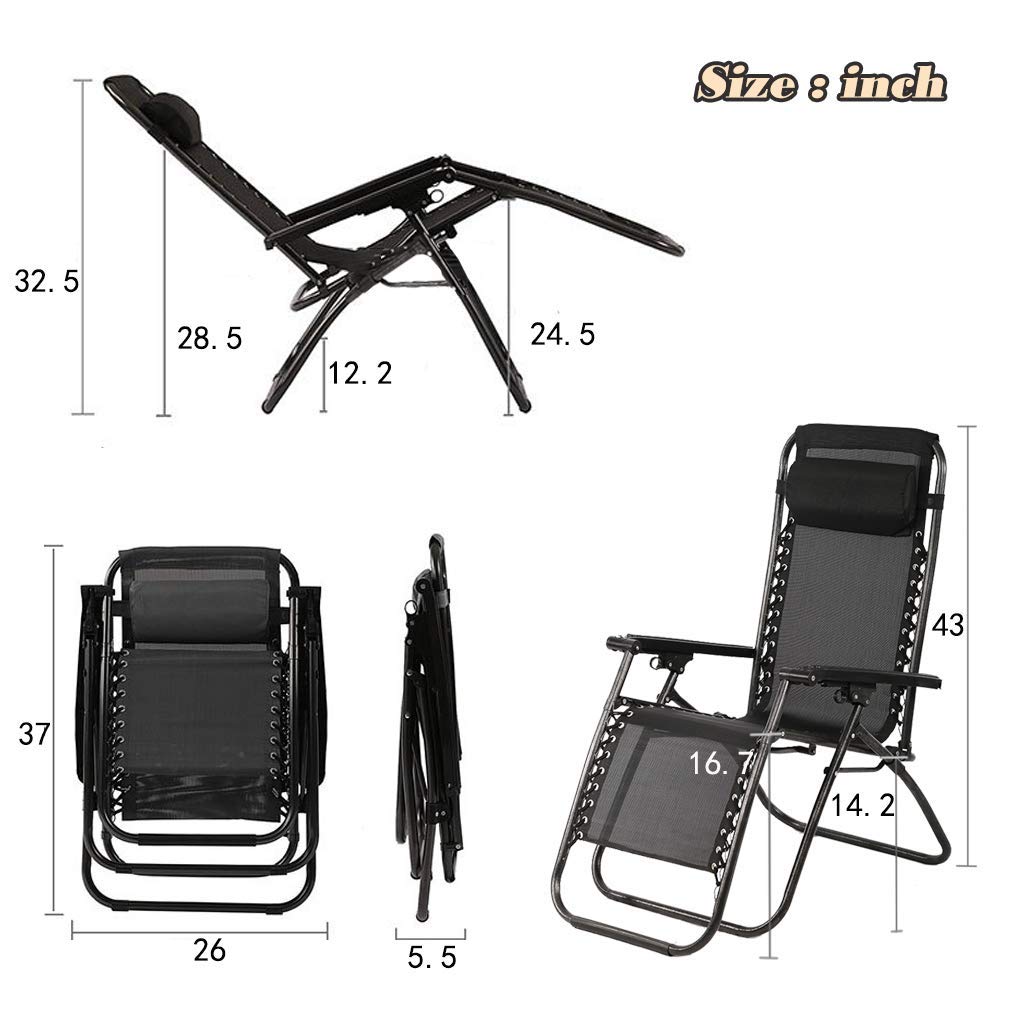 Black Zero Gravity Lounge Chair with Pillow & Cup Holder W344