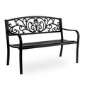 50in Black Metal Outdoor Bench with Armrests E2628