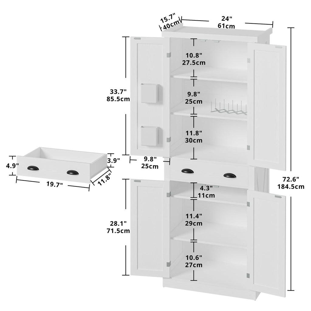 White Kitchen Pantry Storage Cabinet M7412