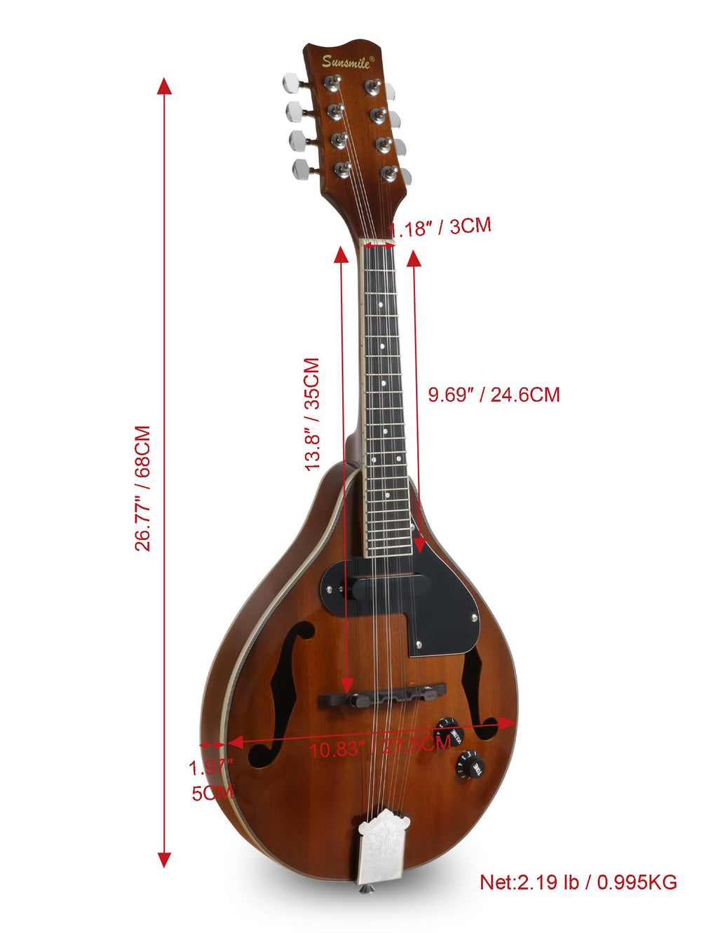 8 String Acoustic-Electric Mandolin Instrument with Pickup M806