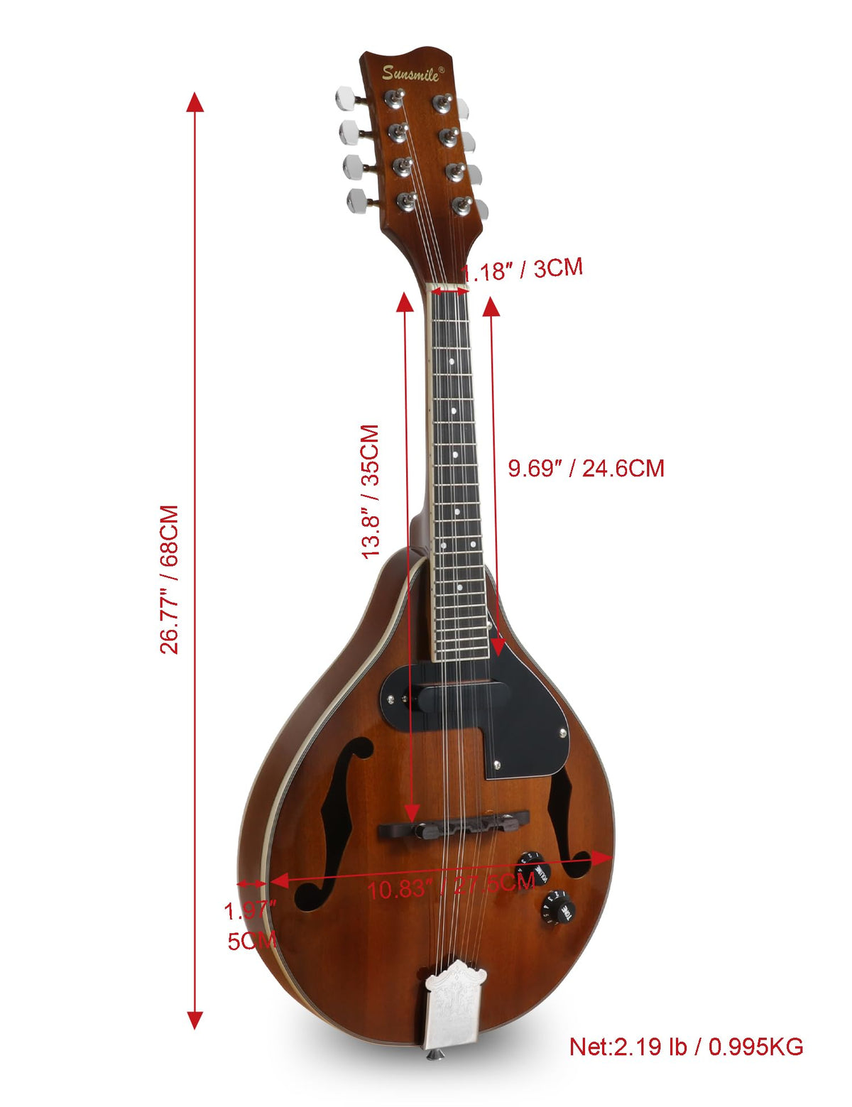 8 String Acoustic-Electric Mandolin Instrument with Pickup M806