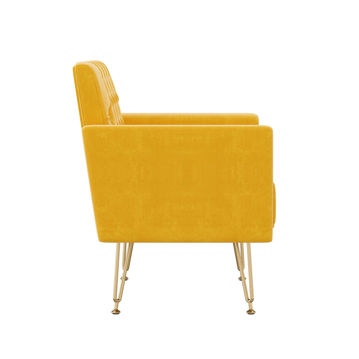 Orange-Yellow Velvet Single Sofa Chair with Gold Metal Legs I7199