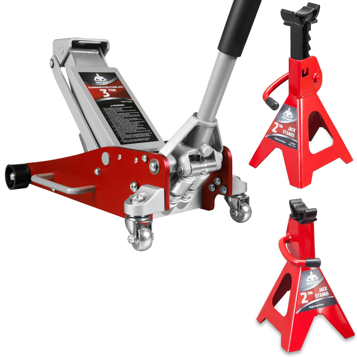 3 Ton Low Profile Aluminum and Steel Car Jack with Jack Stands, Red, 2 Pack K27857