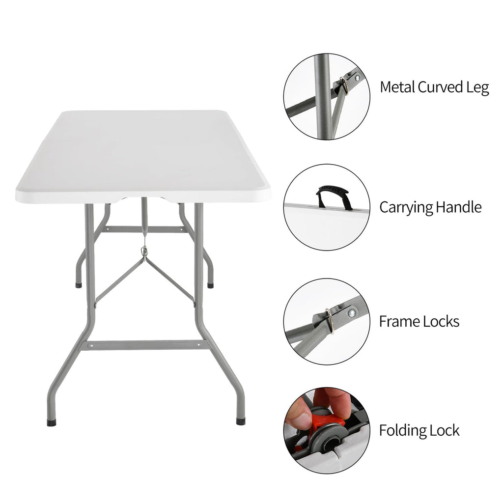6 Foot Foldable White Plastic Table with Carrying Handle F565