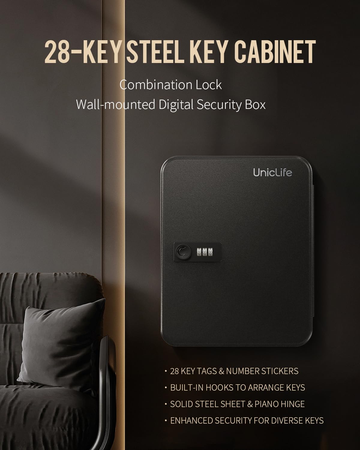 Black Steel Key Cabinet with Combination Lock K19013