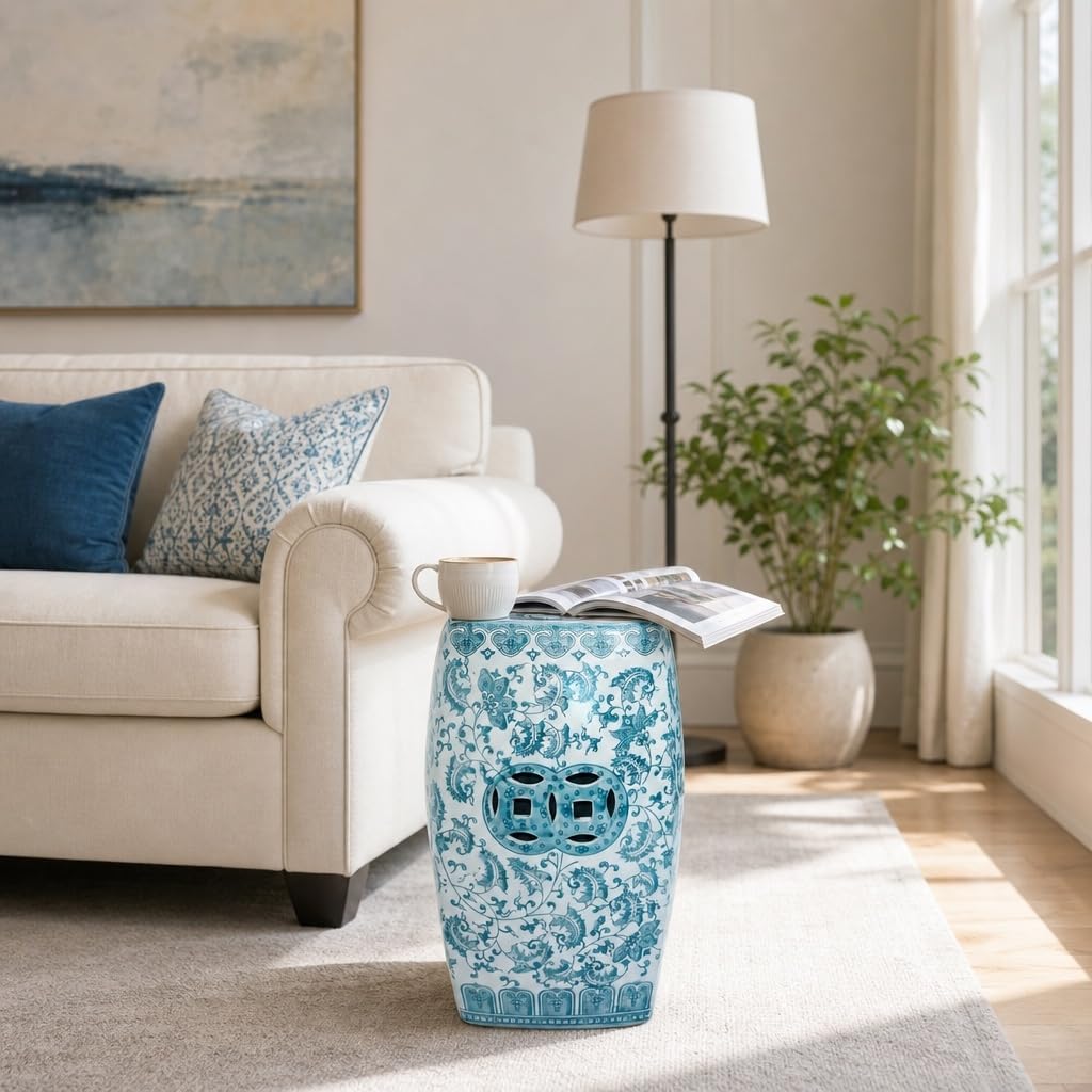 Teal Blue Ceramic Garden Stool Q46546