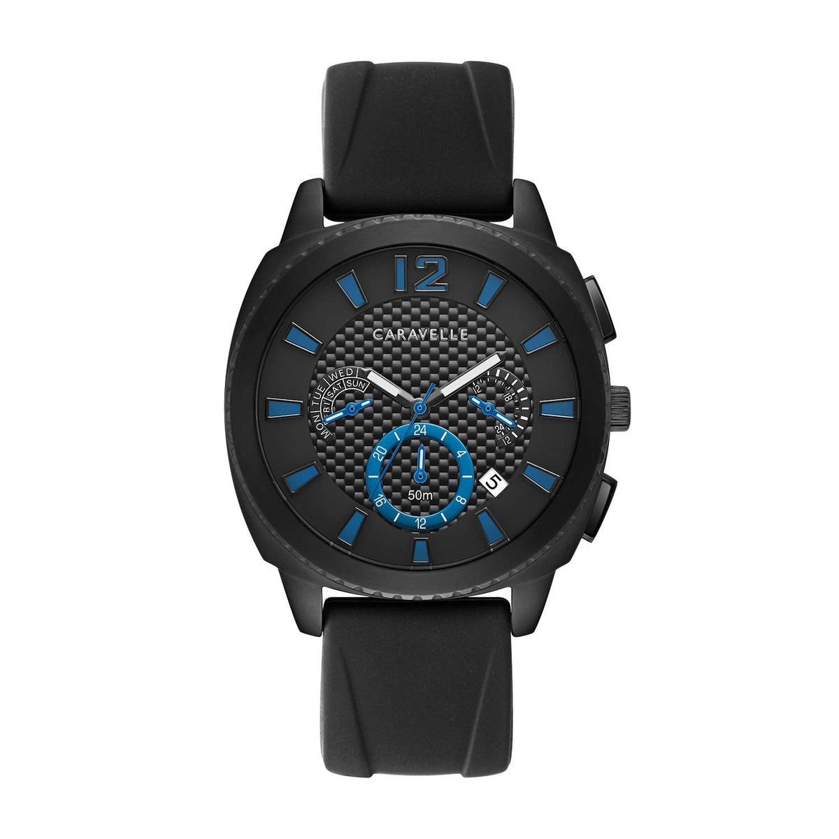 Sport Chronograph Mens Watch Stainless Steel Black Silicone Strap A6625
