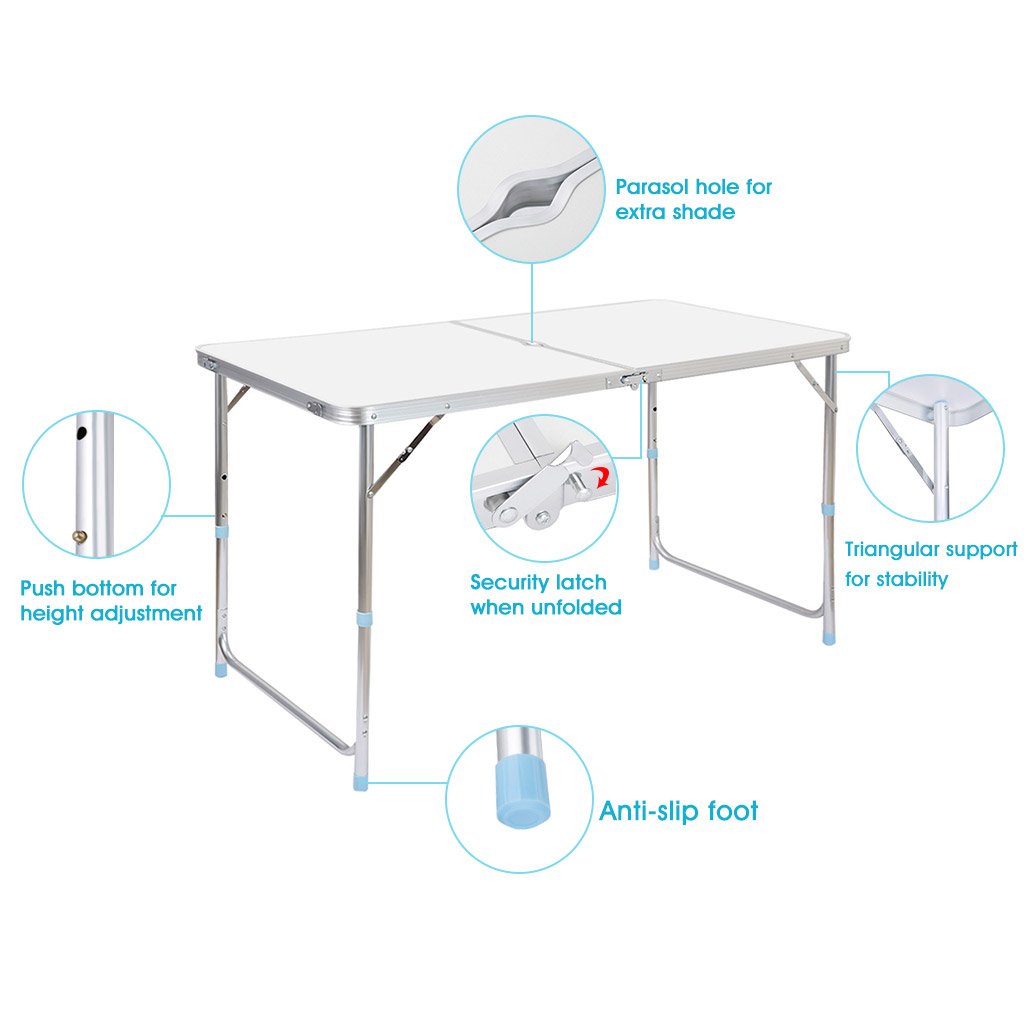 Portable Folding Table White 4 Adjustable Heights Z4213