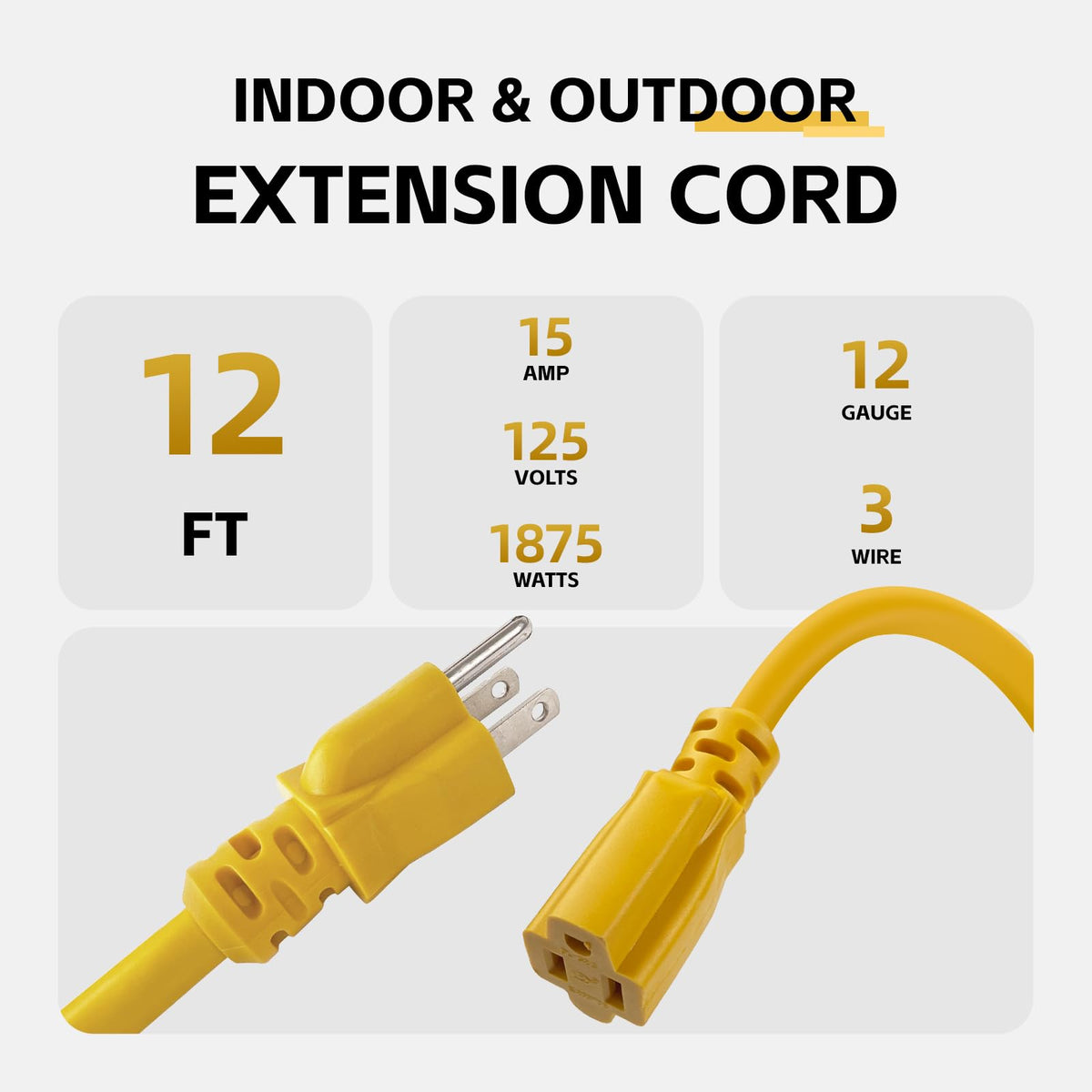 12 Ft Heavy Duty Yellow Extension Cord Y687
