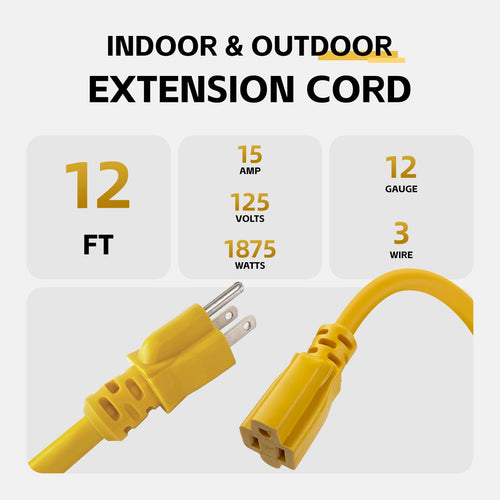 12 Ft Heavy Duty Yellow Extension Cord Y687