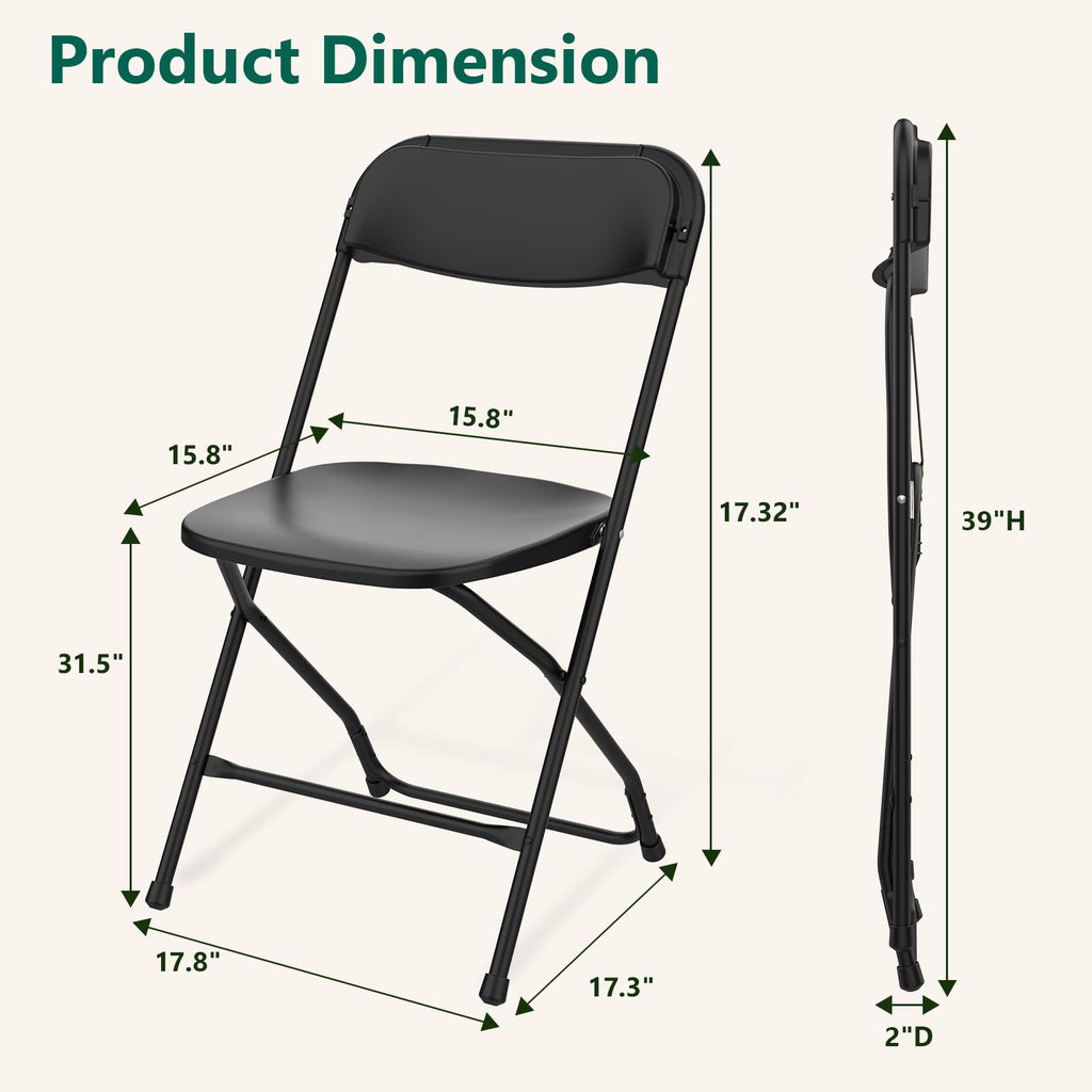 Black Plastic Folding Chairs, 10 Pack Steel Frame 350lbs Capacity W7809