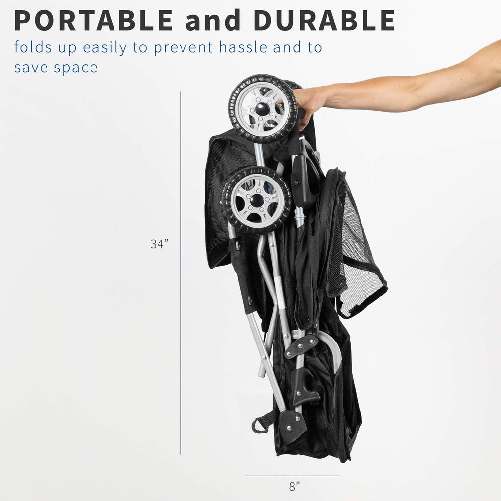 Black 4 Wheel Foldable Pet Stroller H9032