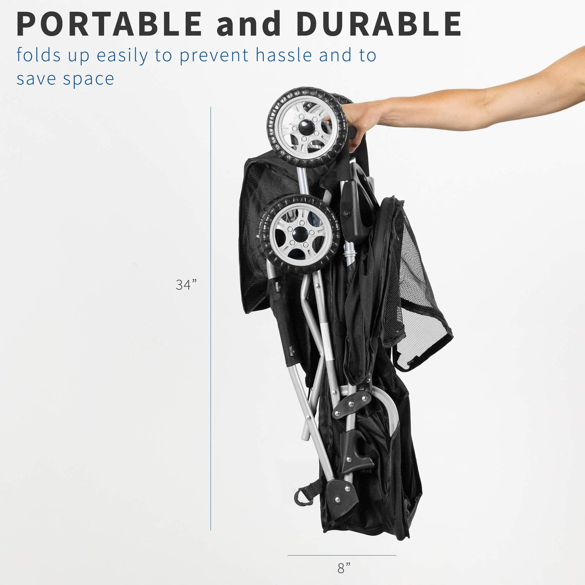 Black 4 Wheel Foldable Pet Stroller H9032