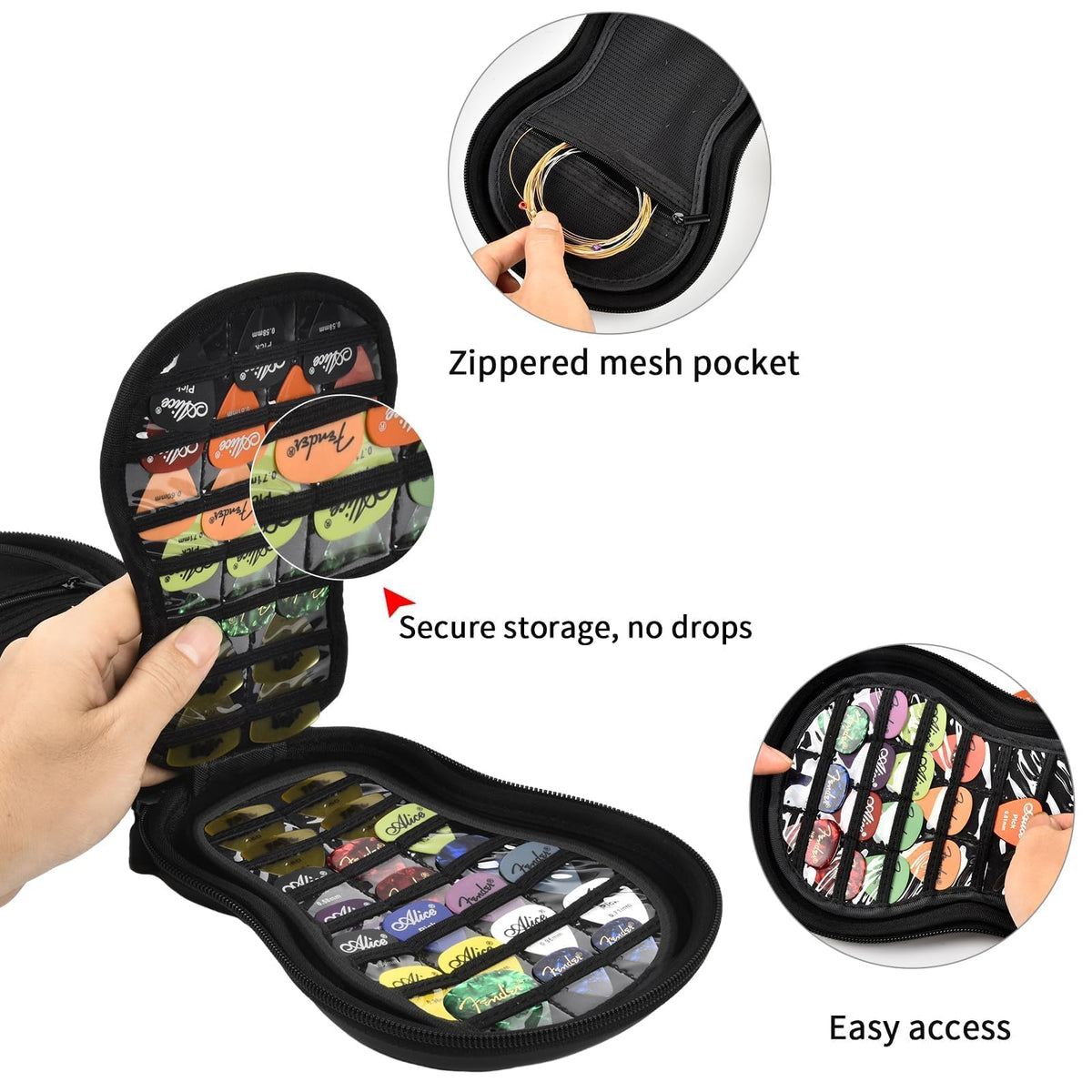 Guitar Pick Holder Case 63+ All Size Plectrums Storage Pouch E65381