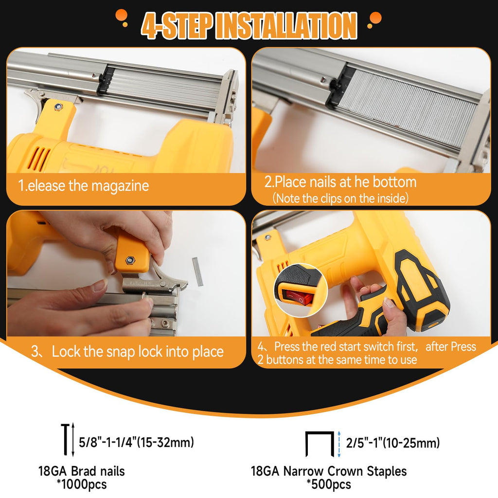 Cordless 2-in-1 Brad Nailer/Stapler Kit with 1000 Straight Nails, 500 U Nails N319789