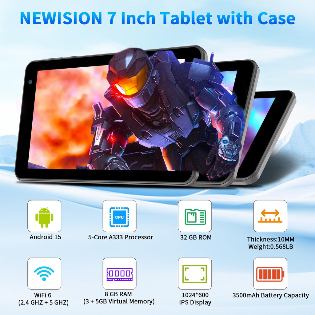 7 Inch Tablet with Case, 32GB+1TB Expand, 5G WiFi, IPS Display (Black) Z547354