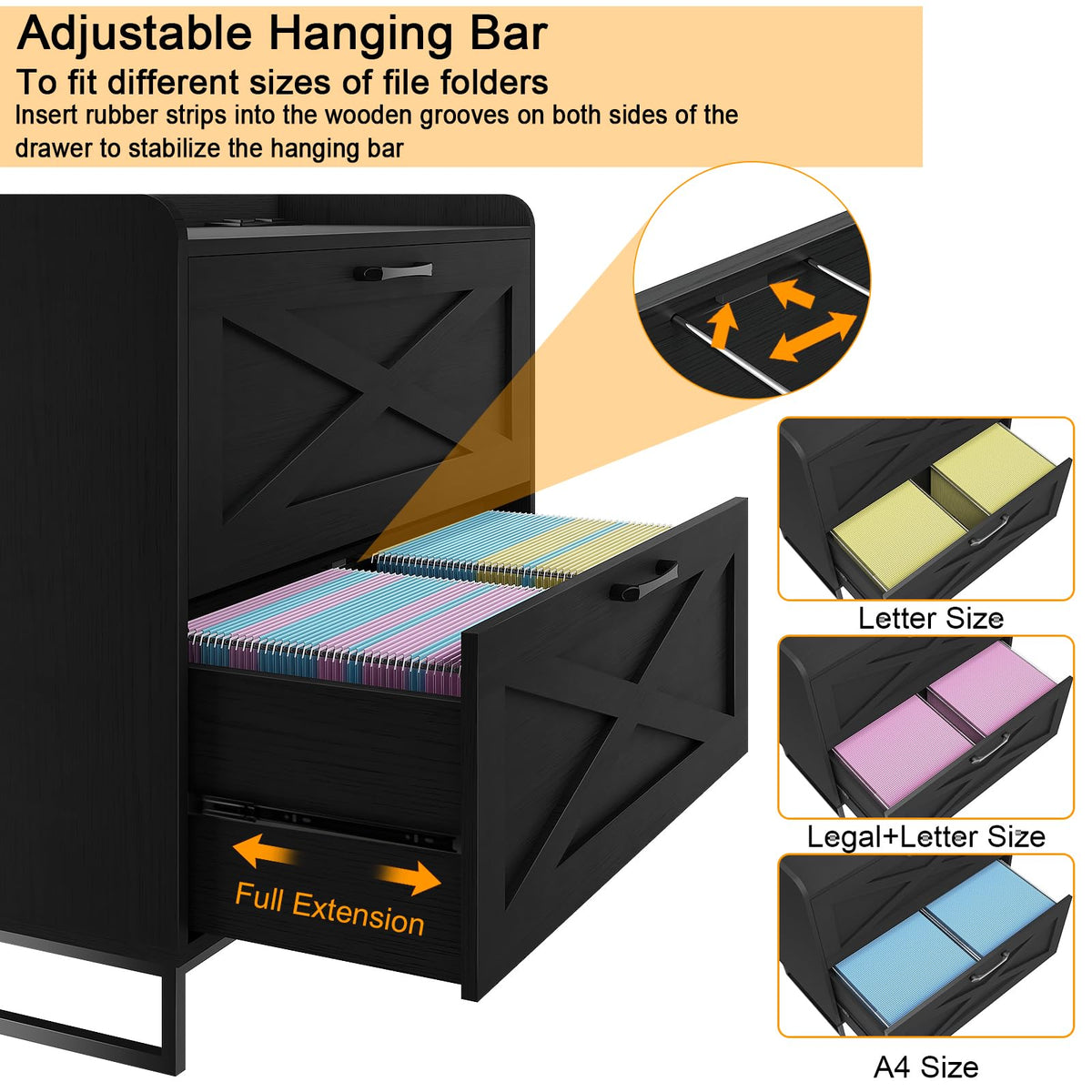 2 Drawer Black Lateral File Cabinet with Charging Station R1381