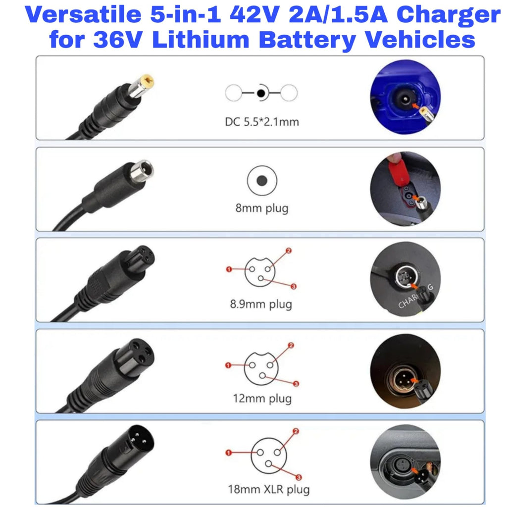42V 2A/1.5A Universal 5 Plugs Fast Electric Charger for 36V Lithium Battery O435