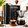 Manual Coffee Grinder with Strainer & Brush, Adjustable Stainless Steel Burr, 30g Hand Crank Coffee Mill, Aluminum Body & Walnut Handle E6187