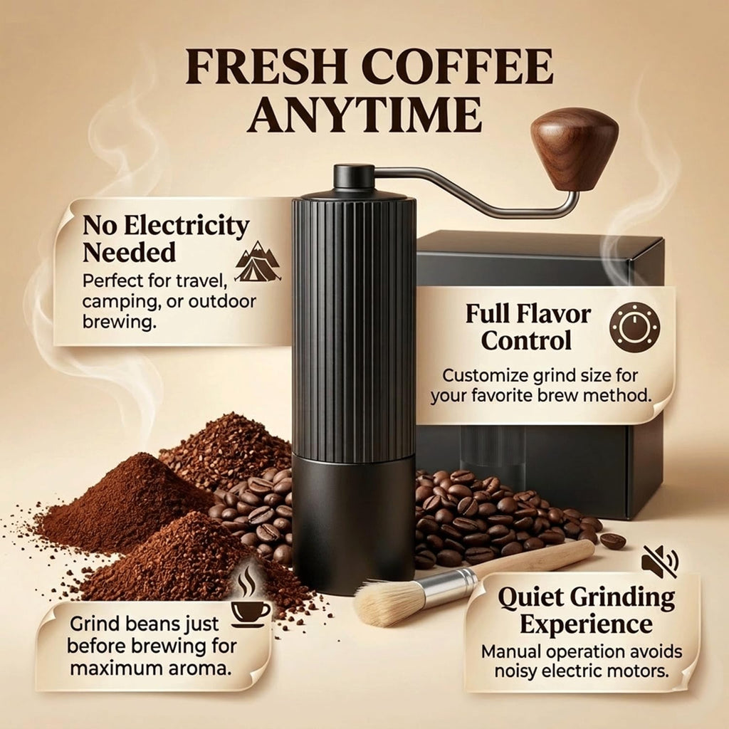 Manual Coffee Grinder with Strainer & Brush, Adjustable Stainless Steel Burr, 30g Hand Crank Coffee Mill, Aluminum Body & Walnut Handle E6187