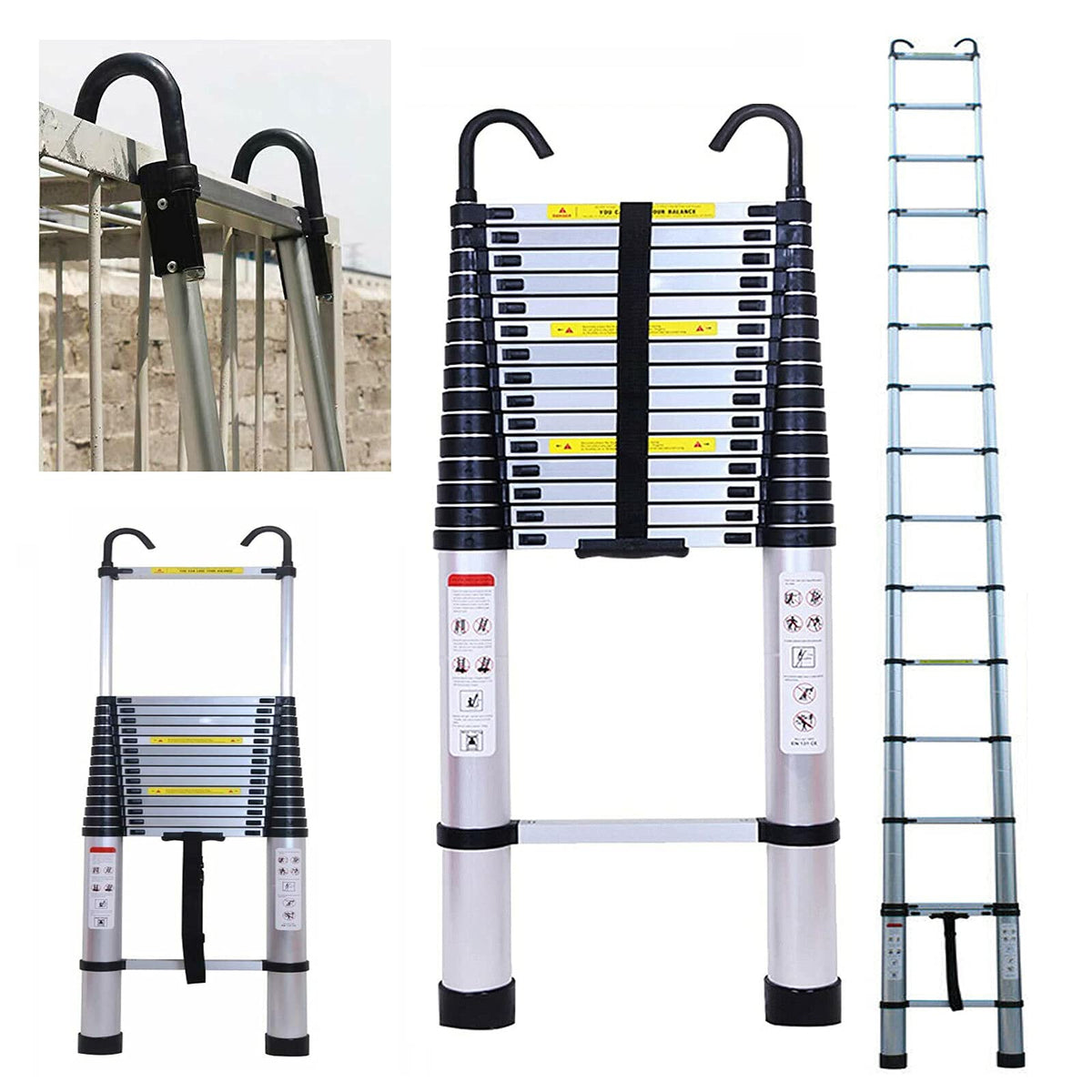 20.34 FT Aluminum Telescoping Extension Ladder 330lbs Capacity F963